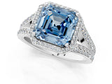 White gold Fancy Blue Asscher Cut Diamond Split Shank Halo Ring with Four-Prong Setting_47
