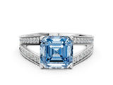 White gold Fancy Blue Asscher Cut Diamond Split Shank Ring with Pavé Band and Four-Prong Setting_34