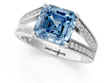 White gold Fancy Blue Asscher Cut Diamond Split Shank Ring with Pavé Band and Four-Prong Setting_35