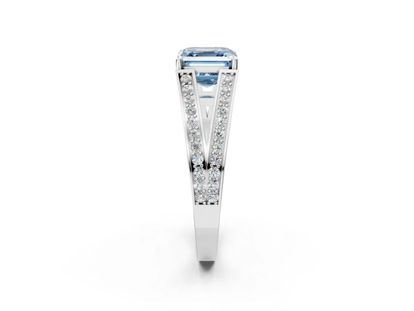 Platinum Asscher Cut Pave Split Shank Engagement Ring Setting for Fancy Blue Center
