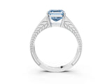 White gold Fancy Blue Asscher Cut Diamond Split Shank Ring with Pavé Band and Four-Prong Setting_37