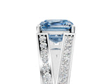 White gold Fancy Blue Asscher Cut Diamond Split Shank Ring with Pavé Band and Four-Prong Setting_39