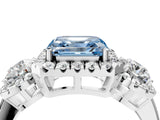 White gold Fancy Blue Asscher Cut Diamond Three-Stone Halo Ring with Prong Setting and Pavé Accents_4