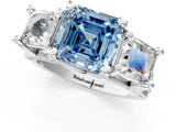 White gold Fancy Blue Asscher Cut Diamond Three-Stone Ring with Channel Set Band and Four-Prong Setting_124