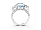 White gold Fancy Blue Asscher Cut Diamond Three-Stone Ring with Channel Set Band and Four-Prong Setting_126