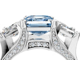 White gold Fancy Blue Asscher Cut Diamond Three-Stone Ring with Channel Set Band and Four-Prong Setting_127