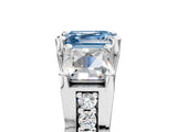 White gold Fancy Blue Asscher Cut Diamond Three-Stone Ring with Channel Set Band and Four-Prong Setting_128