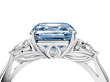 White gold Fancy Blue Asscher Cut Diamond Three-Stone Ring with Pear  Side Stones and Prong Setting_120
