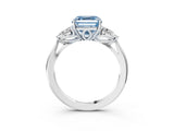 White gold Fancy Blue Asscher Cut Diamond Three-Stone Ring with Pear  Side Stones and Prong Setting_121