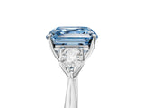 White gold Fancy Blue Asscher Cut Diamond Three-Stone Ring with Pear  Side Stones and Prong Setting_123