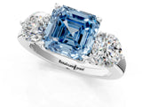 White gold Fancy Blue Asscher Cut Diamond Three-Stone Ring with Prong Setting and Classic Band_52