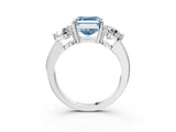 White gold Fancy Blue Asscher Cut Diamond Three-Stone Ring with Prong Setting and Classic Band_54