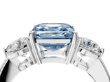 White gold Fancy Blue Asscher Cut Diamond Three-Stone Ring with Prong Setting and Classic Band_55