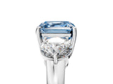 White gold Fancy Blue Asscher Cut Diamond Three-Stone Ring with Prong Setting and Classic Band_56