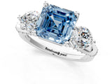 White gold Fancy Blue Asscher Cut Diamond Three-Stone Ring with Prong Setting and Pavé Band_1