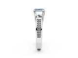 White gold Fancy Blue Asscher Cut Diamond Three-Stone Ring with Prong Setting and Textured Band_14