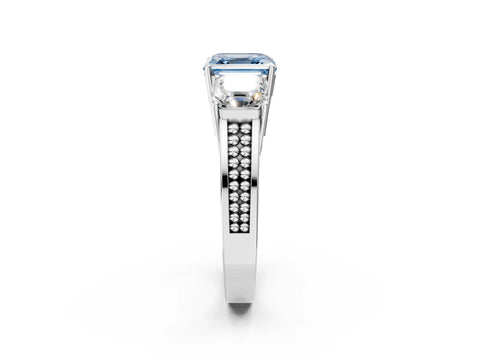 White gold Fancy Blue Asscher Cut Diamond Three-Stone Ring with Prong Setting and Textured Band_14