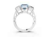 White gold Fancy Blue Asscher Cut Diamond Three-Stone Ring with Prong Setting and Textured Band_15