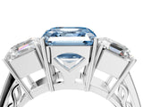 White gold Fancy Blue Asscher Cut Diamond Three-Stone Ring with Prong Setting and Textured Band_16