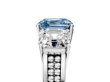 White gold Fancy Blue Asscher Cut Diamond Three-Stone Ring with Prong Setting and Textured Band_17