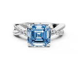White gold Fancy Blue Asscher  Cut Diamond Twist Band Solitaire with Prong Setting_17