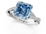 White gold Fancy Blue Asscher  Cut Diamond Twisted Band Engagement Ring with Prong Setting_4