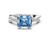 White gold Fancy Blue Asscher  Cut Diamond Twisted Band with Pavé Setting and Four-Prong Setting_17