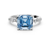 White gold Fancy Blue Asscher  Cut Diamond Vine Band with Four-Prong Setting