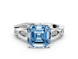 White gold Fancy Blue Asscher  Cut Diamond with Milgrain Marquise and Bezel Accents on a Solitaire Band with Prong Setting_17