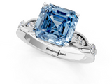 White gold Fancy Blue Asscher  Cut Diamond with Milgrain Marquise and Bezel Accents on a Solitaire Band with Prong Setting_18