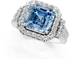 White gold Fancy Blue Asscher  Cut Double Halo Diamond Engagement Ring with Pave Band and Four-Prong Setting_39