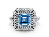 White gold Fancy Blue Asscher  Cut Double Halo Split Shank Diamond Ring with Prong Setting_46