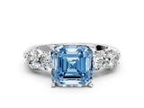 White gold Fancy Blue Asscher  Cut Five-Stone Prong Set Diamond Ring with Classic Band_29