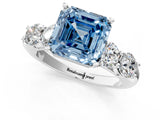 White gold Fancy Blue Asscher  Cut Five-Stone Prong Set Diamond Ring with Classic Band_30