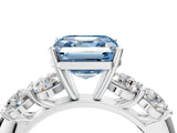 White gold Fancy Blue Asscher  Cut Five-Stone Prong Set Diamond Ring with Classic Band_33
