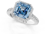 White gold Fancy Blue Asscher  Cut Halo Diamond Engagement Ring with Pave Band and Four-Prong Setting_18