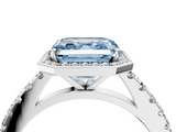 White gold Fancy Blue Asscher  Cut Halo Diamond Engagement Ring with Pave Band and Four-Prong Setting_21