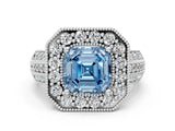 White gold Fancy Blue Asscher Cut Halo Diamond Engagement Ring with Pave Split Shank and Four-Prong Setting_12