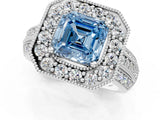 White gold Fancy Blue Asscher Cut Halo Diamond Engagement Ring with Pave Split Shank and Four-Prong Setting_13