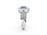 White gold Fancy Blue Asscher Cut Halo Diamond Engagement Ring with Pave Split Shank and Four-Prong Setting_14