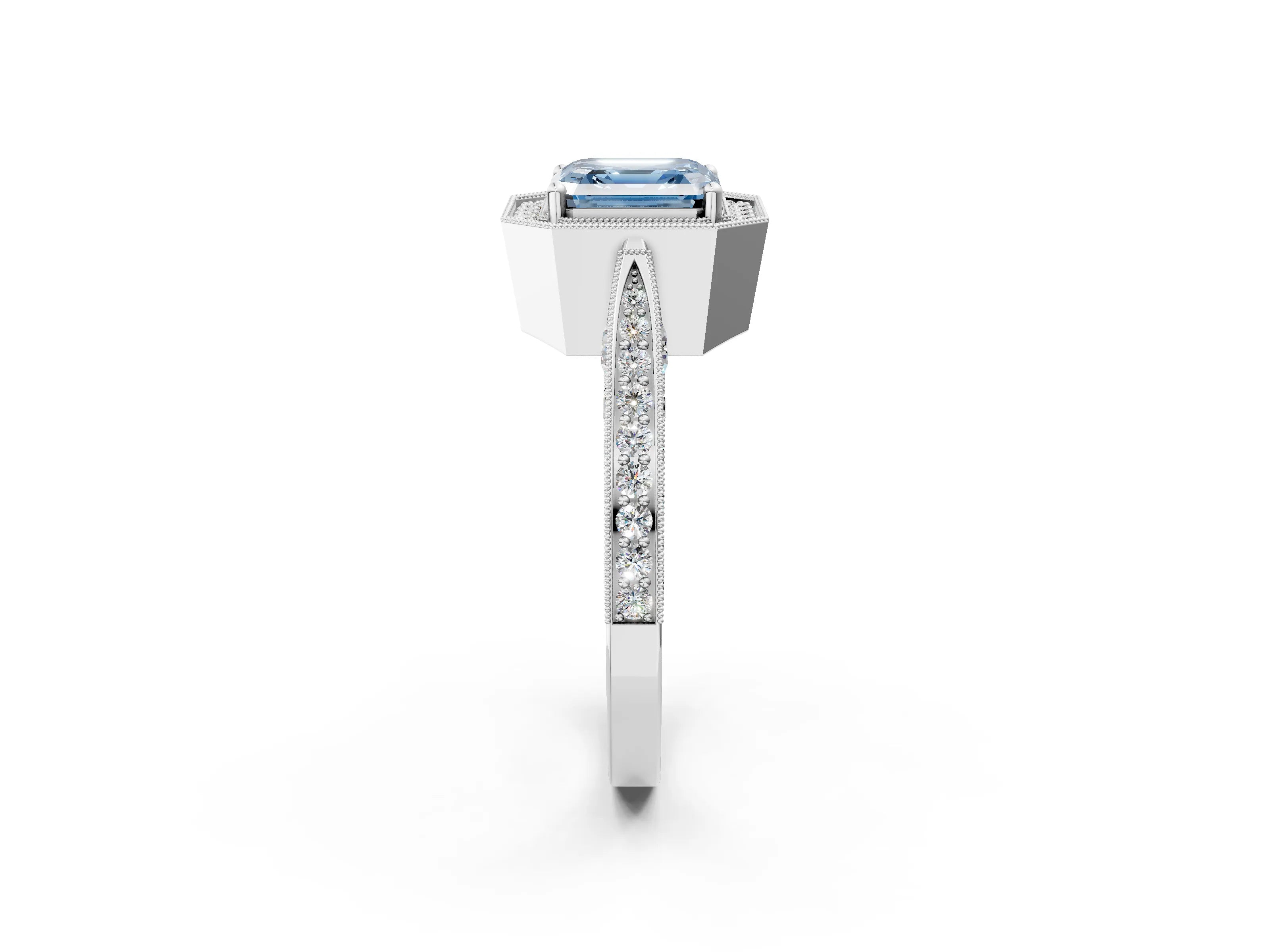 White gold Fancy Blue Asscher Cut Halo Diamond Engagement Ring with Split Shank Band and Four-Prong Setting_14