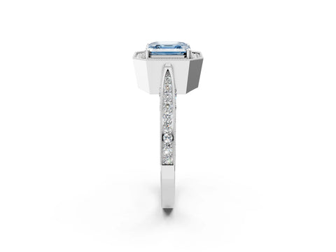 White gold Fancy Blue Asscher Cut Halo Diamond Engagement Ring with Split Shank Band and Four-Prong Setting_14