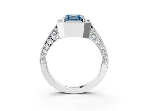 White gold Fancy Blue Asscher Cut Halo Diamond Engagement Ring with Split Shank Band and Four-Prong Setting_15