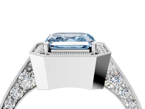 White gold Fancy Blue Asscher Cut Halo Diamond Engagement Ring with Split Shank Band and Four-Prong Setting_16