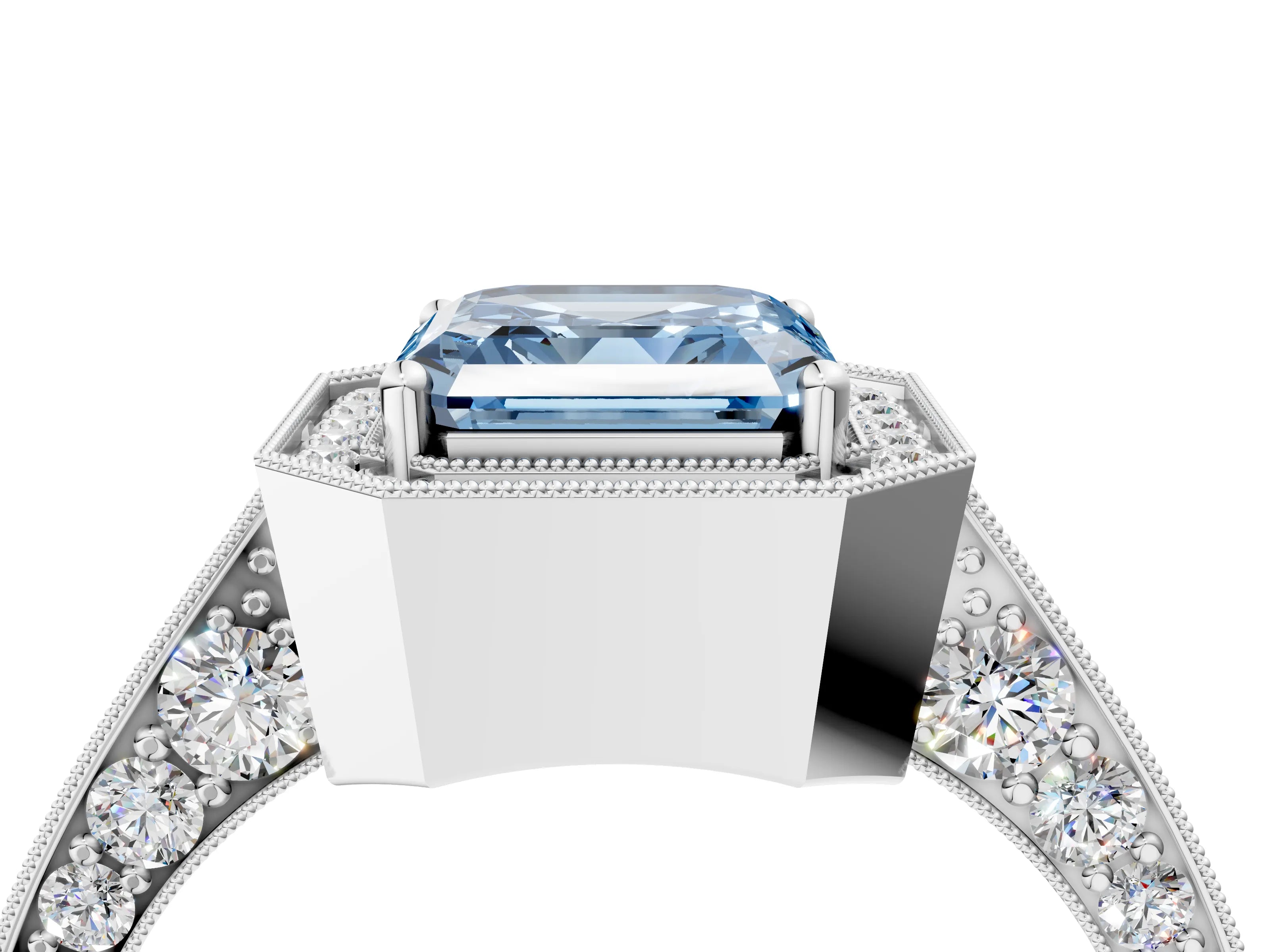 White gold Fancy Blue Asscher Cut Halo Diamond Engagement Ring with Split Shank Band and Four-Prong Setting_16