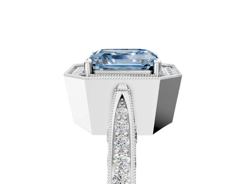 White gold Fancy Blue Asscher Cut Halo Diamond Engagement Ring with Split Shank Band and Four-Prong Setting_17