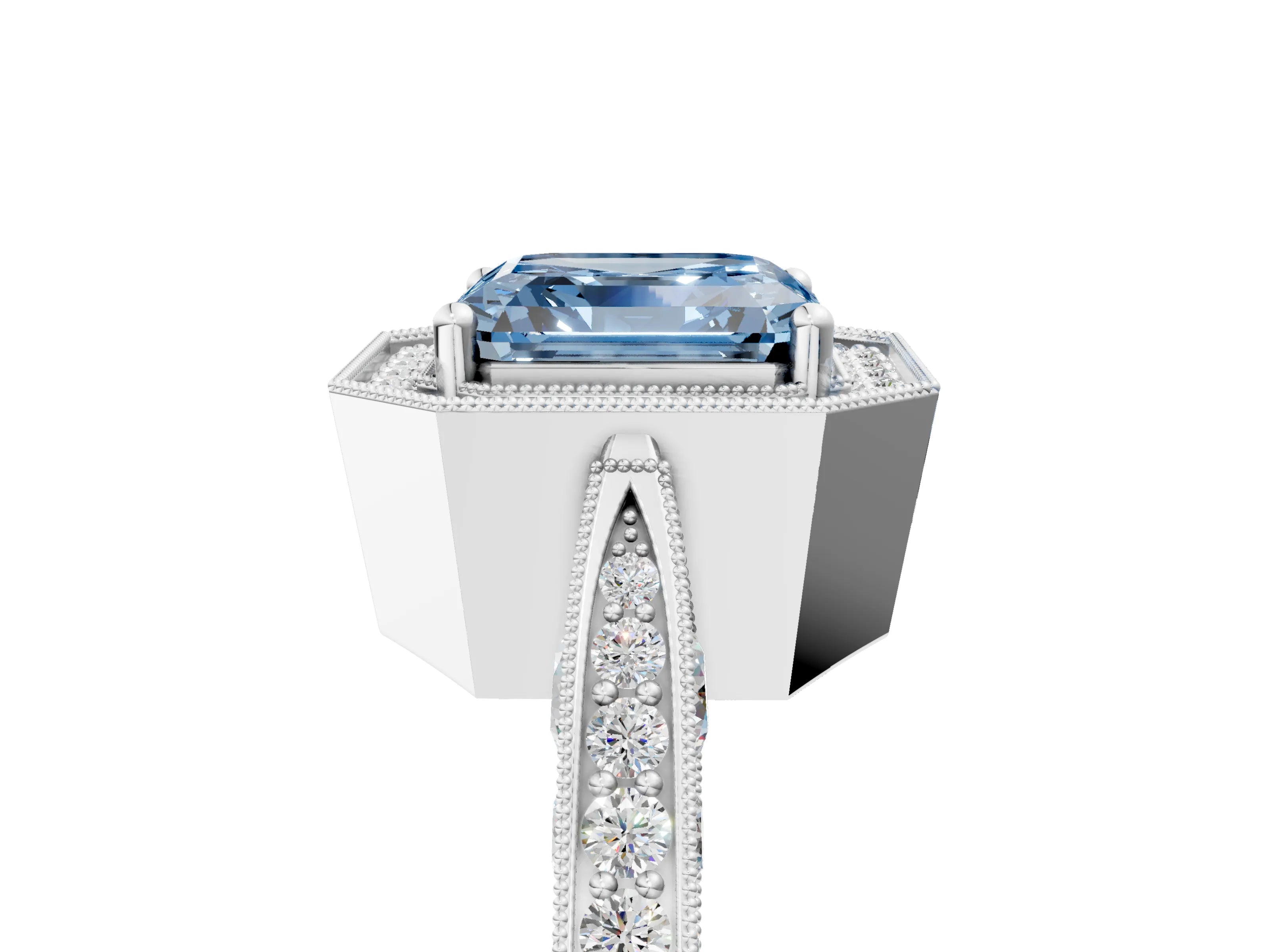 White gold Fancy Blue Asscher Cut Halo Diamond Engagement Ring with Split Shank Band and Four-Prong Setting_17