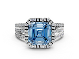 White gold Fancy Blue Asscher  Cut Halo Diamond Engagement Ring with Split Shank and Four-Prong Setting_51
