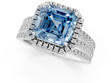 White gold Fancy Blue Asscher  Cut Halo Diamond Engagement Ring with Split Shank and Four-Prong Setting_52