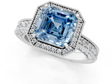 White gold Fancy Blue Asscher  Cut Halo Diamond Pave Band Ring with Four-Prong Setting_1